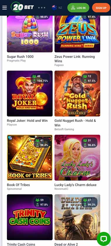 20Bet Casino mobile slots screenshot showing slot game thumbnails, categories and featured titles in the mobile game lobby - tested 20Bet Casino mobile slots screenshot showing slot game thumbnails, categories and featured titles in the mobile game lobby - tested