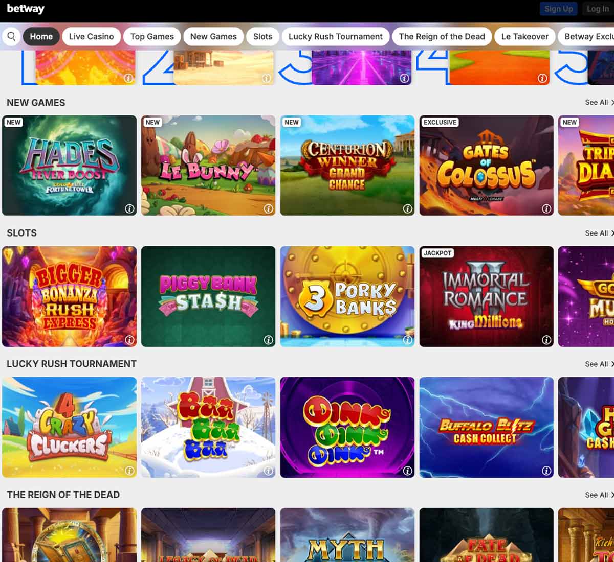 Betway Casino desktop homepage screenshot showing hero banners, navigation menu, featured games and promotional sections on the main landing page - tested Betway Casino desktop homepage screenshot showing hero banners, navigation menu, featured games and promotional sections on the main landing page - tested
