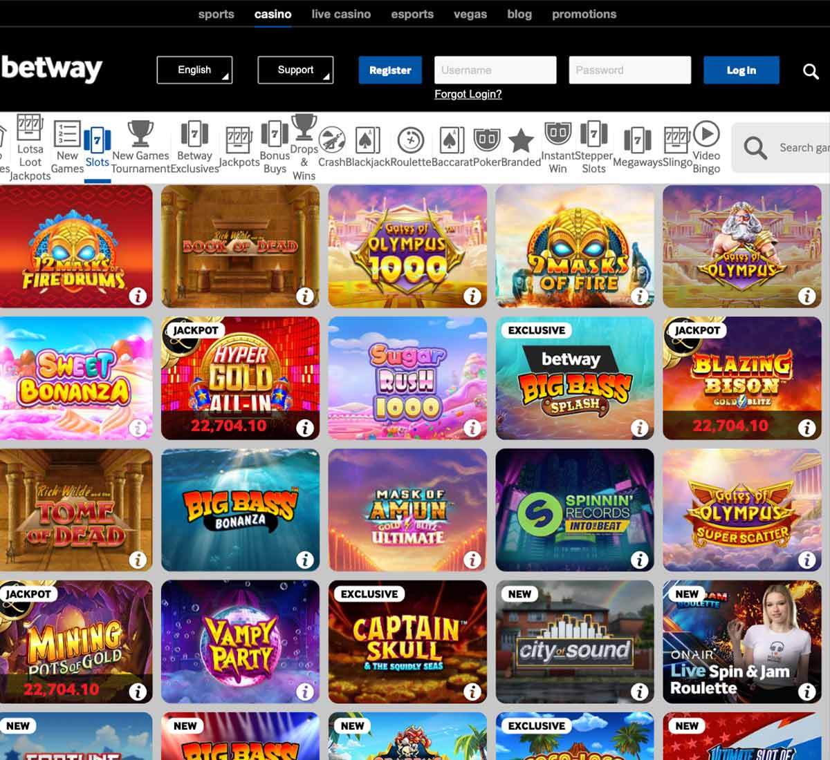 Betway Casino slots variety review screenshot showing diverse slot game selection with categories, featured titles and game thumbnails on desktop interface - tested Betway Casino slots variety review screenshot showing diverse slot game selection with categories, featured titles and game thumbnails on desktop interface - tested