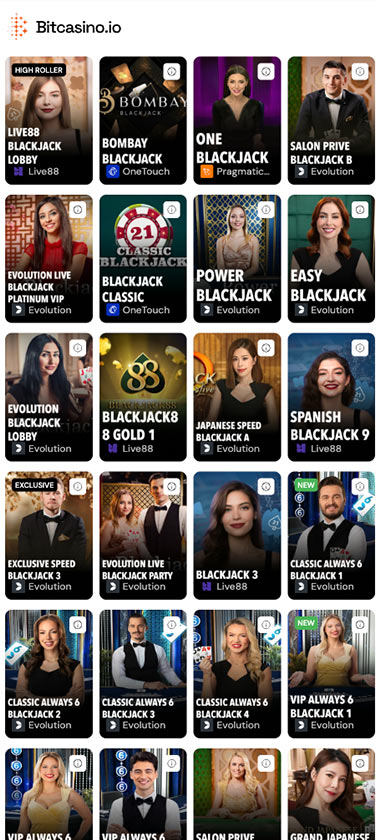 BitCasino mobile blackjack screenshot showing blackjack tables, game interface and betting options on smartphone screen - tested