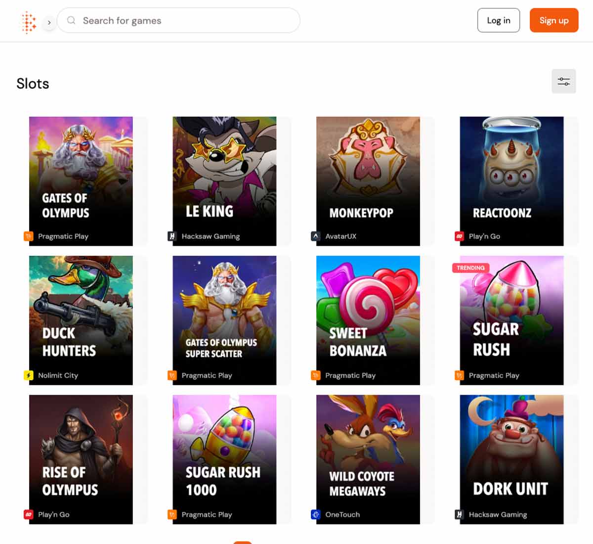 BitCasino desktop slots screenshot displaying full game library with categories, featured slots and filtering options on widescreen interface - tested