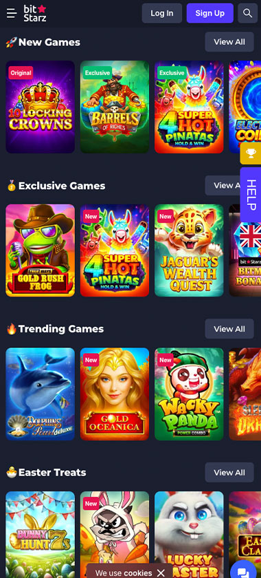 BitStarz Casino mobile homepage screenshot showing navigation menu, featured games and promotional banners on smartphone interface - tested