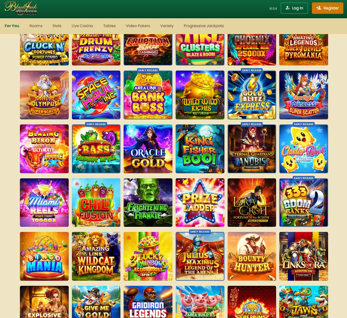 Blackjack Ballroom Casino desktop home page screenshot showing main navigation, featured games and promotional banners - tested