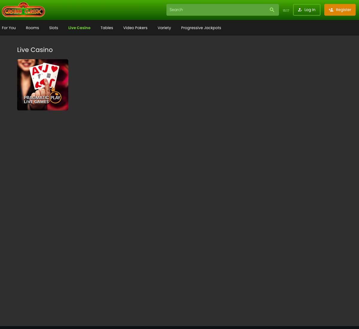 Casino Classic desktop live dealer games collection screenshot showing roulette, blackjack and baccarat tables in lobby view - tested