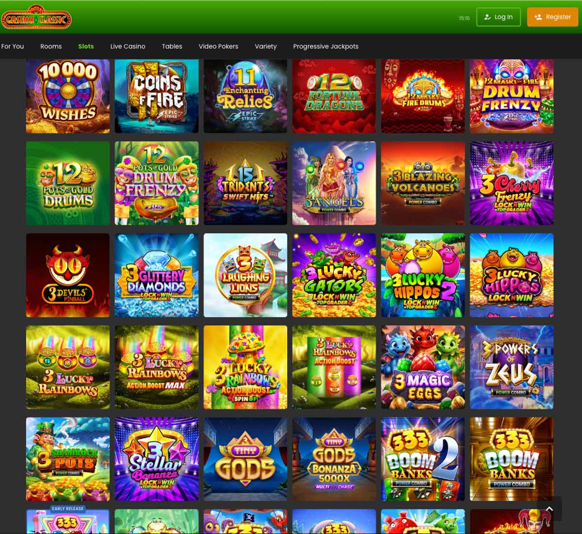 Casino Classic desktop slots variety screenshot showing multiple slot categories, featured games and provider filters - tested Casino Classic desktop slots variety screenshot showing multiple slot categories, featured games and provider filters - tested