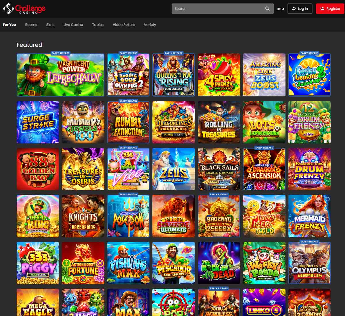 Challenge Casino desktop home page screenshot showing main navigation, featured games and promotional banners - tested Challenge Casino desktop home page screenshot showing main navigation, featured games and promotional banners - tested