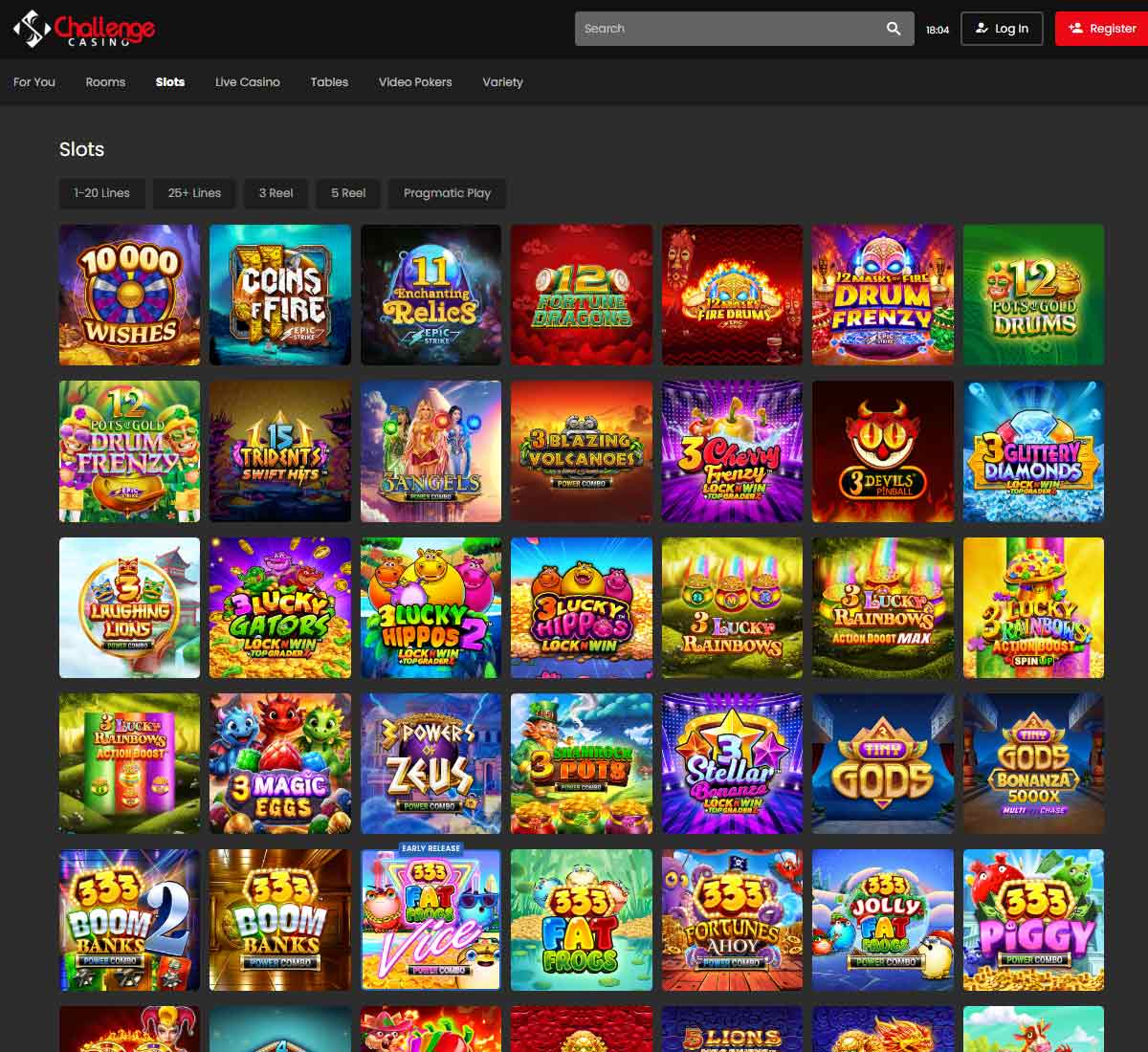 Challenge Casino desktop slots variety screenshot showing multiple slot categories, featured games and provider filters - tested Challenge Casino desktop slots variety screenshot showing multiple slot categories, featured games and provider filters - tested