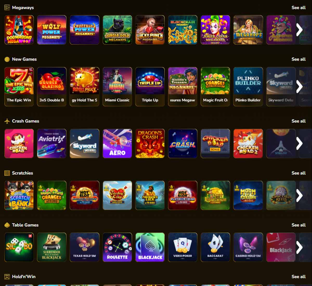 GW Casino desktop homepage screenshot showing hero banners, navigation menu, featured games and promotional sections on the main landing page - tested