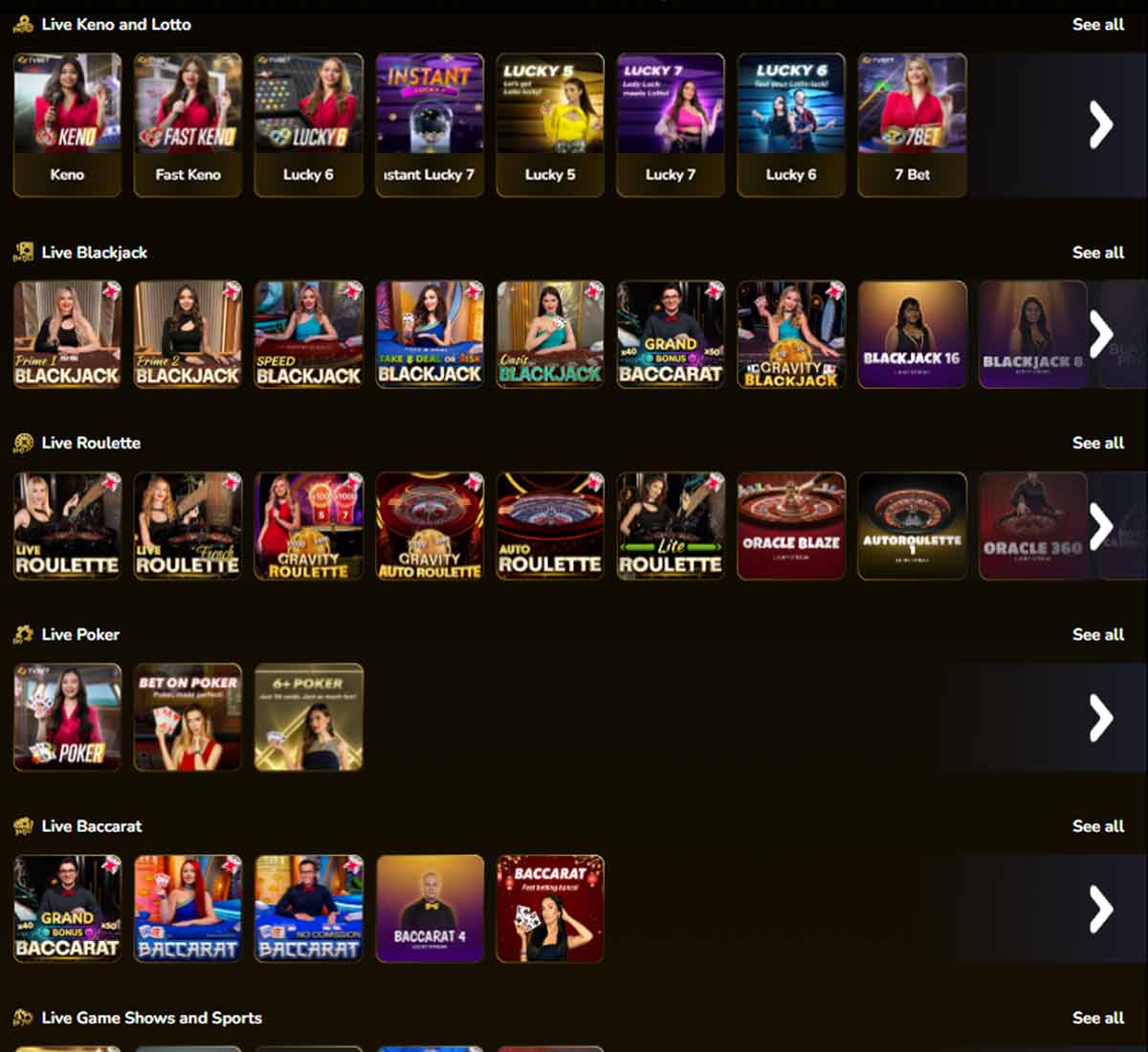 GW Casino desktop live casino screenshot displaying live dealer tables, game selection and streaming interface on widescreen layout - tested
