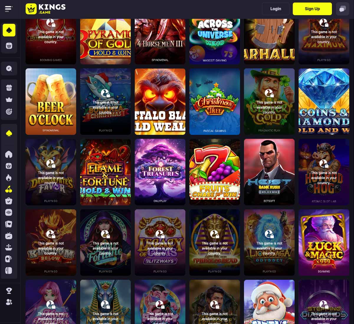 KingsGame Casino desktop slots variety - captured during our review