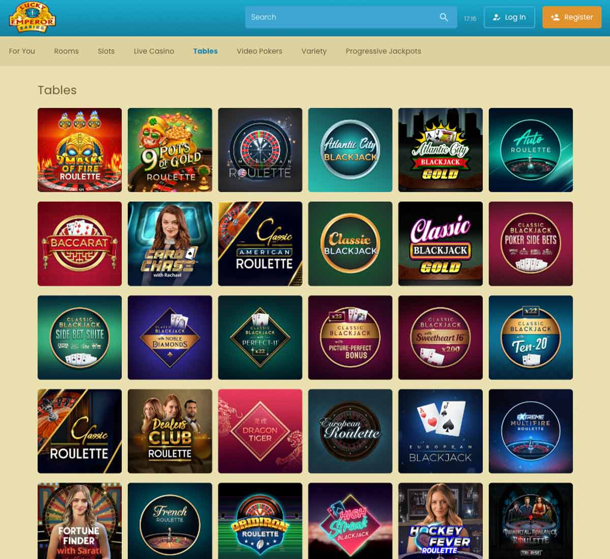 Lucky Emperor Casino desktop table games collection screenshot showing various table games, categories and filtering options - tested Lucky Emperor Casino desktop table games collection screenshot showing various table games, categories and filtering options - tested