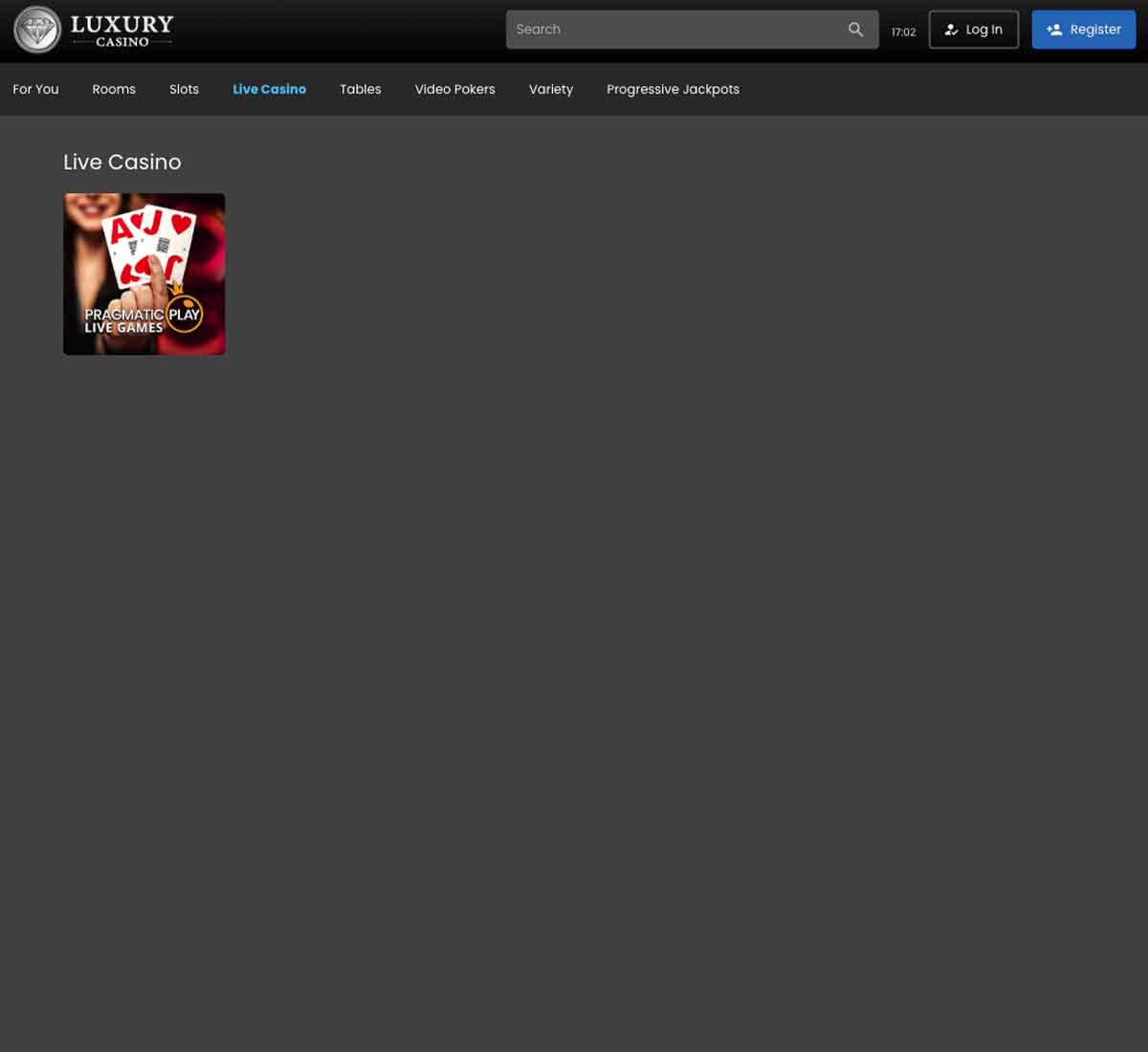 Luxury Casino desktop live dealer games collection screenshot showing roulette, blackjack and baccarat tables in lobby view - tested