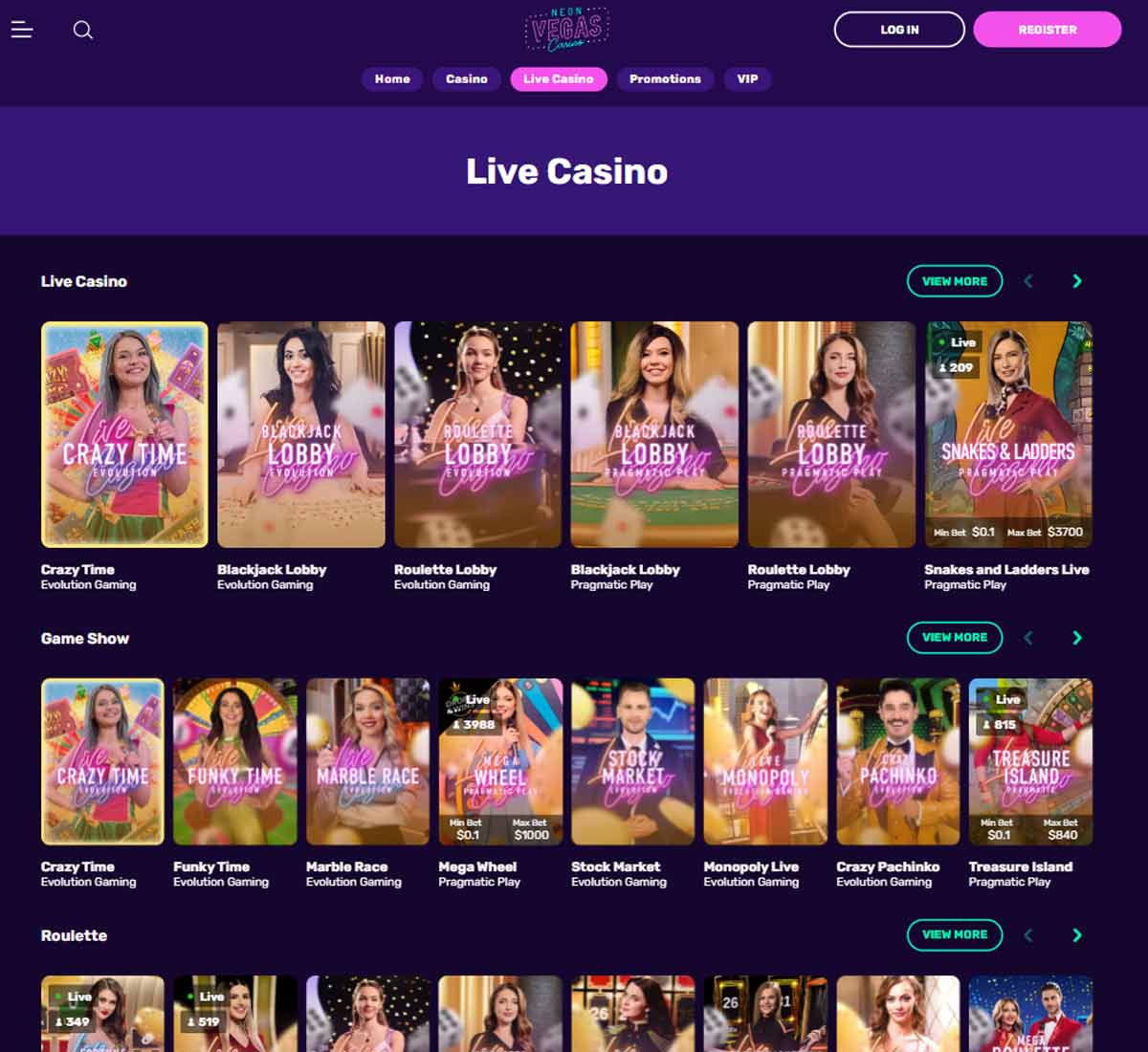 Neon Vegas Casino desktop live casino screenshot showing live dealer tables, game selection and streaming interface on widescreen layout - tested Neon Vegas Casino desktop live casino screenshot showing live dealer tables, game selection and streaming interface on widescreen layout - tested