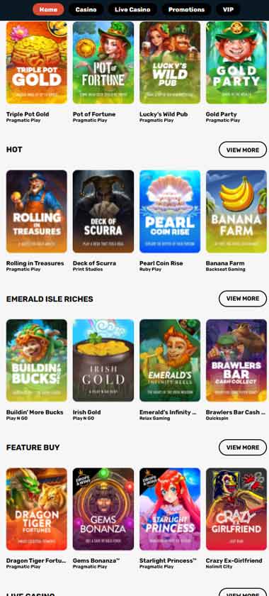 Rapid Casino mobile homepage screenshot showing hero banners, navigation menu, featured games and promotional sections on smartphone interface - tested
