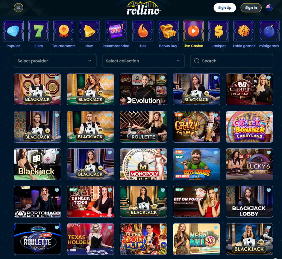 Rollino Casino desktop live casino screenshot displaying live dealer tables, game selection and streaming interface on widescreen layout - tested Rollino Casino desktop live casino screenshot displaying live dealer tables, game selection and streaming interface on widescreen layout - tested