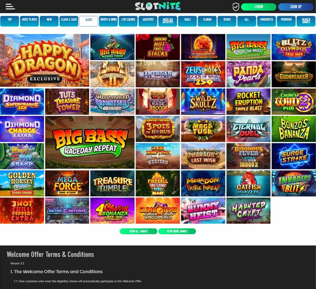 Slotnite Casino desktop slots screenshot displaying full game library with categories, featured slots and filtering options on widescreen interface - tested Slotnite Casino desktop slots screenshot displaying full game library with categories, featured slots and filtering options on widescreen interface - tested
