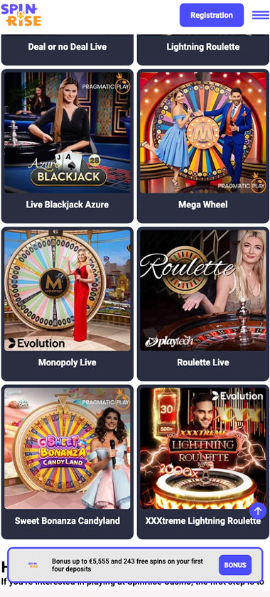 Spinrise Casino mobile homepage screenshot showing hero banners, navigation menu, featured games and promotional sections on smartphone interface - tested Spinrise Casino mobile homepage screenshot showing hero banners, navigation menu, featured games and promotional sections on smartphone interface - tested