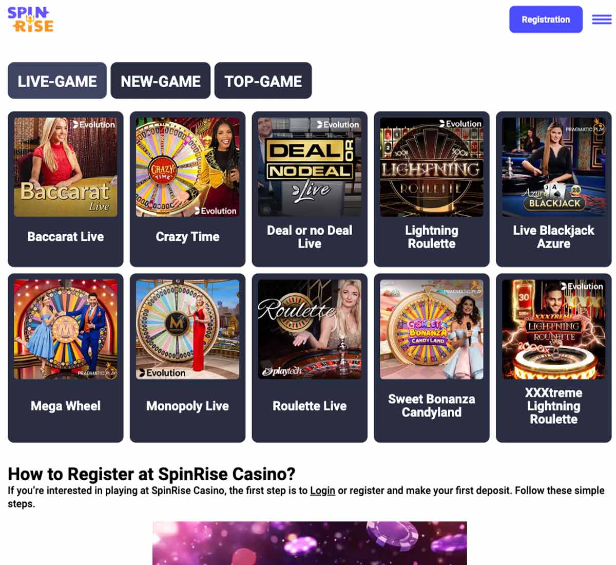 Spinrise Casino desktop live casino screenshot showing live dealer tables, game selection and streaming interface on widescreen layout - tested Spinrise Casino desktop live casino screenshot showing live dealer tables, game selection and streaming interface on widescreen layout - tested