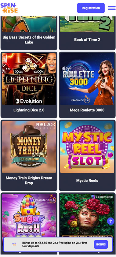 Spinrise Casino mobile new games screenshot displaying recently released titles with game thumbnails and categories on smartphone interface - tested Spinrise Casino mobile new games screenshot displaying recently released titles with game thumbnails and categories on smartphone interface - tested