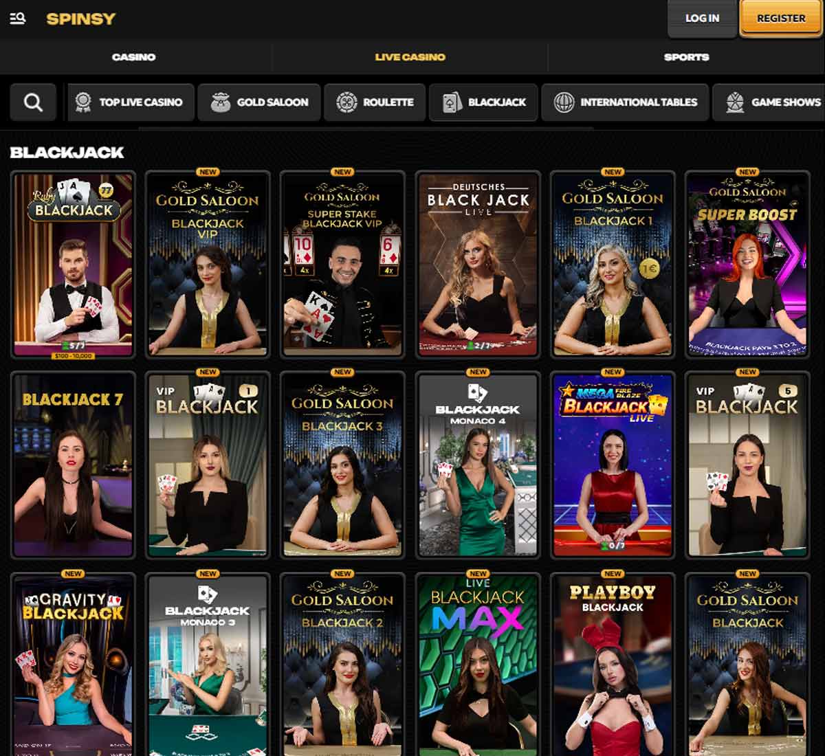 Spinsy Casino desktop blackjack screenshot showing blackjack tables, cards and betting interface on widescreen display - tested Spinsy Casino desktop blackjack screenshot showing blackjack tables, cards and betting interface on widescreen display - tested