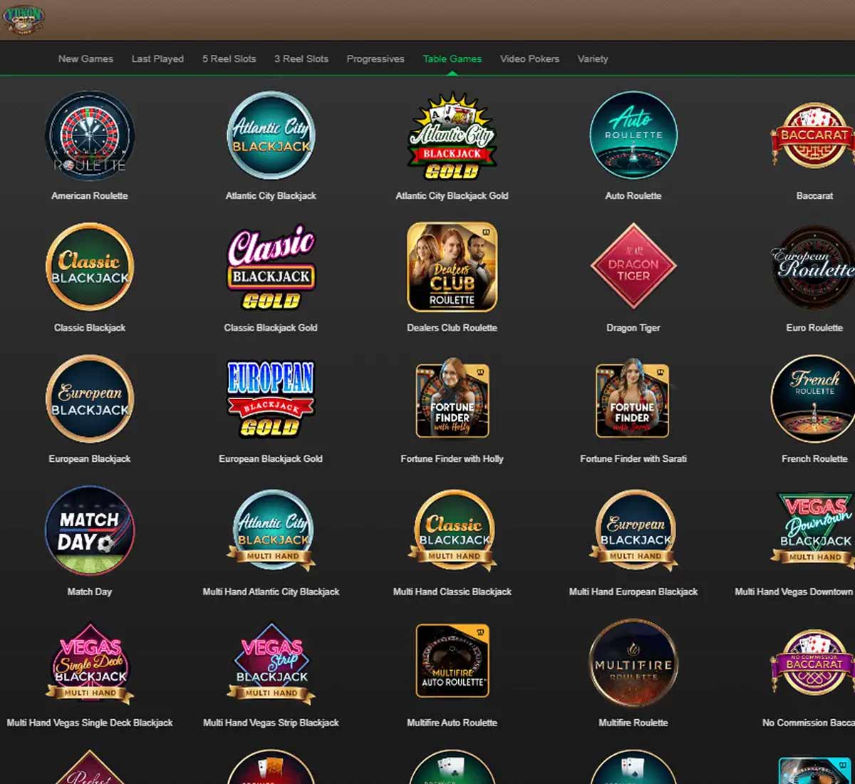 Yukon Gold Casino desktop table games collection screenshot showing various table games, categories and filtering options - tested