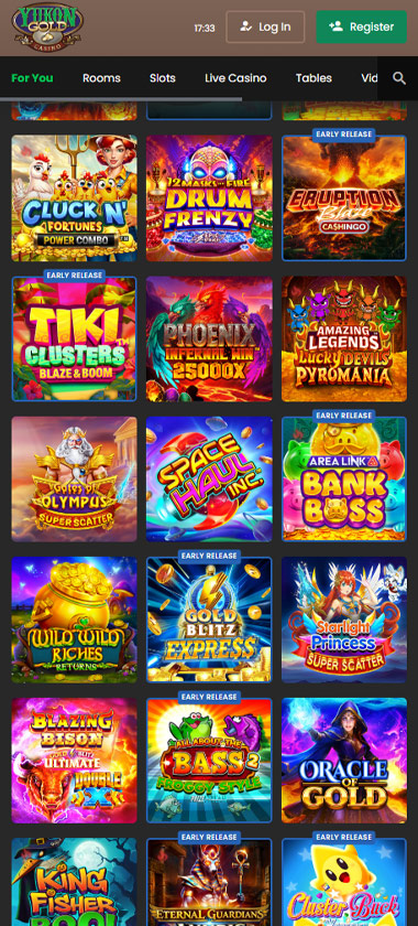 Yukon Gold Casino mobile home page screenshot displaying main navigation, featured games and mobile-friendly interface - tested