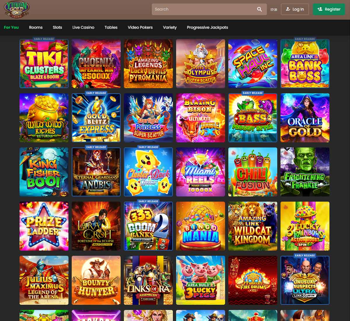 Yukon Gold Casino desktop home page screenshot showing main navigation, featured games and promotional banners - tested Yukon Gold Casino desktop home page screenshot showing main navigation, featured games and promotional banners - tested