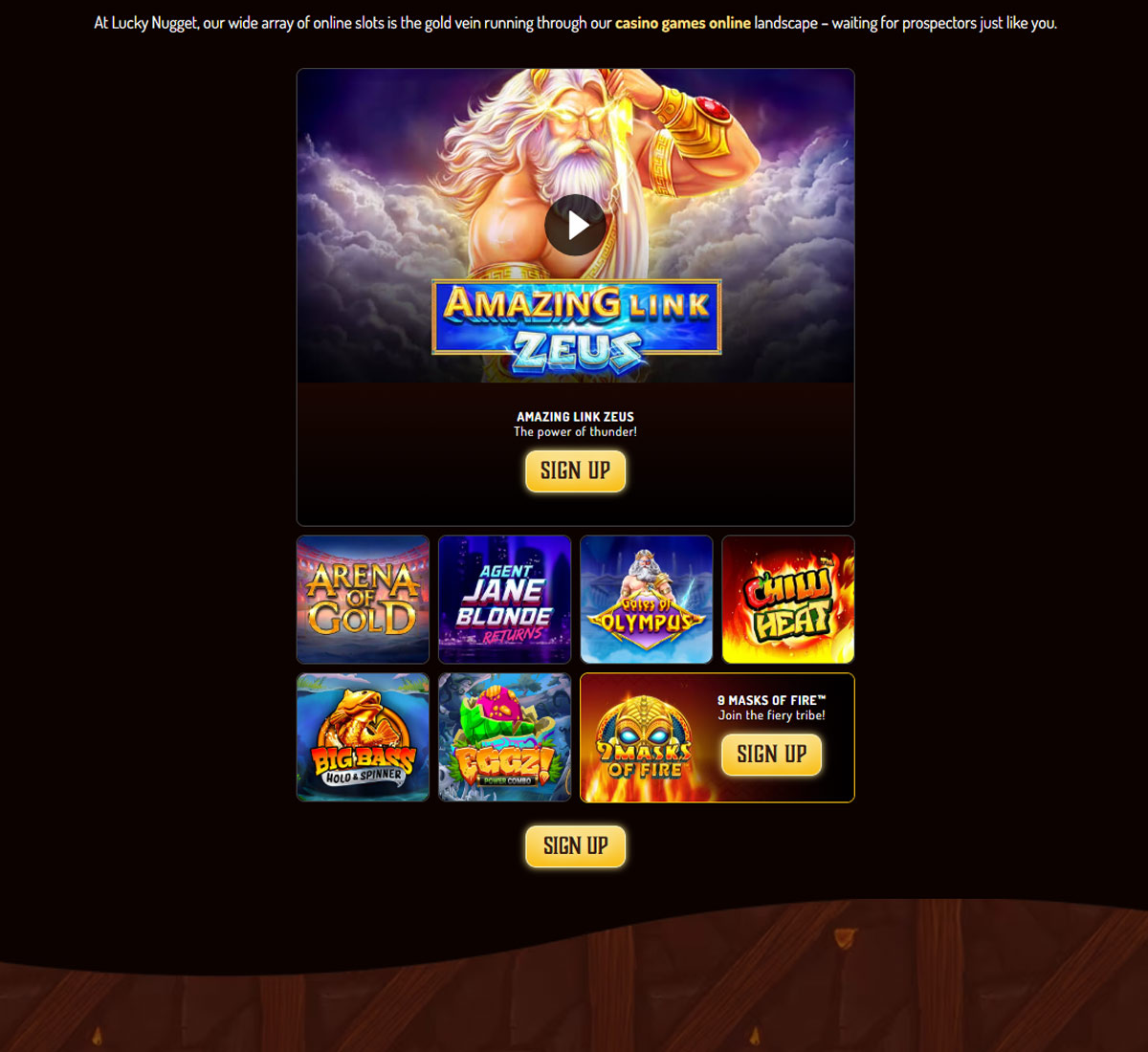 Lucky Nugget Casino desktop slots variety screenshot showing multiple slot categories, featured games and provider filters - tested Lucky Nugget Casino desktop slots variety screenshot showing multiple slot categories, featured games and provider filters - tested