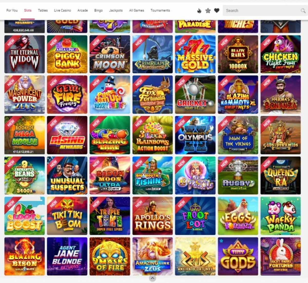 Ruby Fortune Casino desktop slots variety screenshot showing multiple slot categories, featured games and provider filters - tested