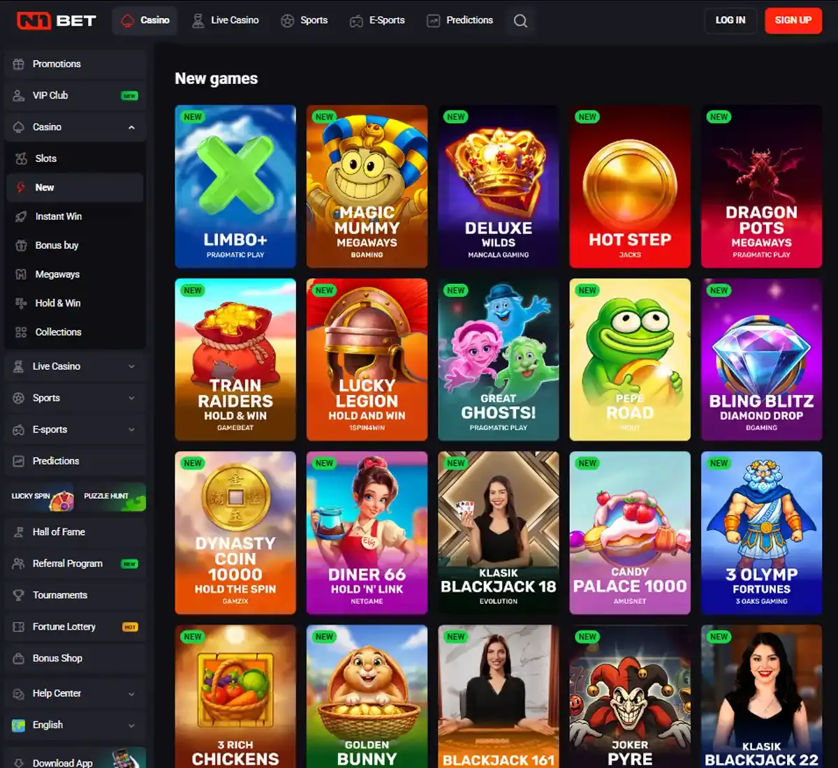 N1 Bet Casino desktop homepage screenshot displaying main lobby with featured games, promotions and navigation menu - tested