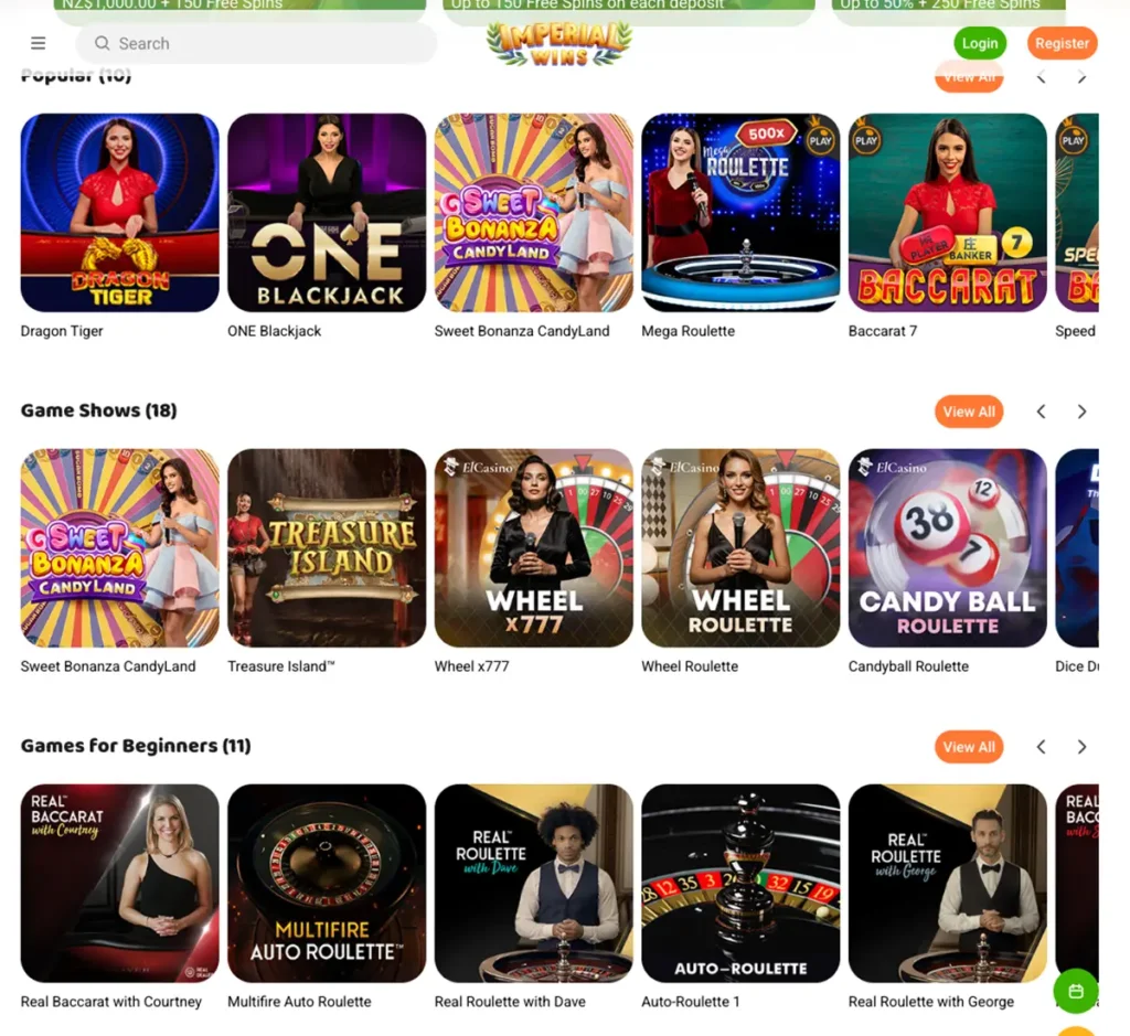 Imperial Wins Casino desktop live casino screenshot displaying live dealer tables, streaming interface, and game selection grid on widescreen layout - tested Imperial Wins Casino desktop live casino screenshot displaying live dealer tables, streaming interface, and game selection grid on widescreen layout - tested