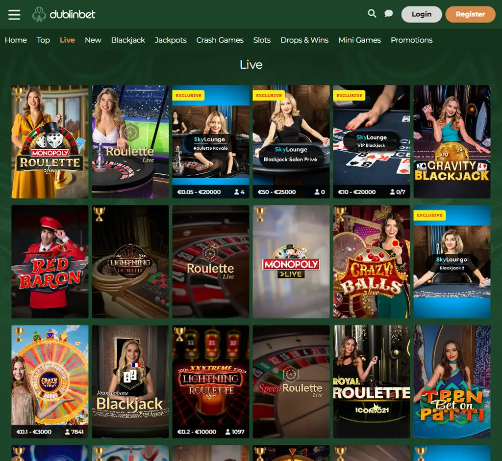 Dublin Bet Casino desktop live casino lobby screenshot featuring live dealer games and real-time streaming interface - review testing Dublin Bet Casino desktop live casino lobby screenshot featuring live dealer games and real-time streaming interface - review testing