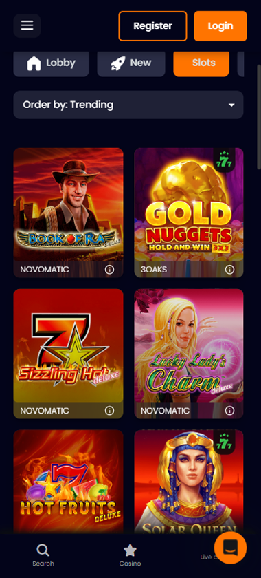 BetBrave Casino mobile slots interface showing slot game selection with popular titles and filtering options - captured during platform testing BetBrave Casino mobile slots interface showing slot game selection with popular titles and filtering options - captured during platform testing