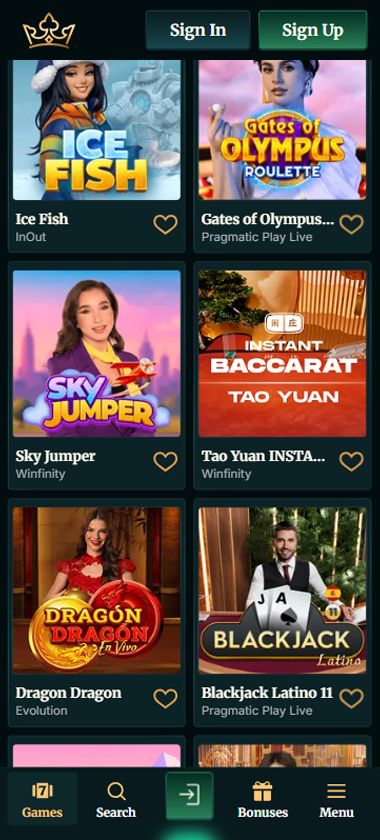 FairCrown Casino mobile live casino interface showing live dealer tables including blackjack and roulette - captured during platform testing