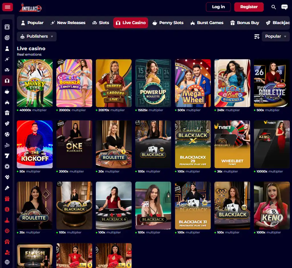 IntellectBet Casino desktop live casino lobby featuring live dealer games and real-time streaming interface - tested
