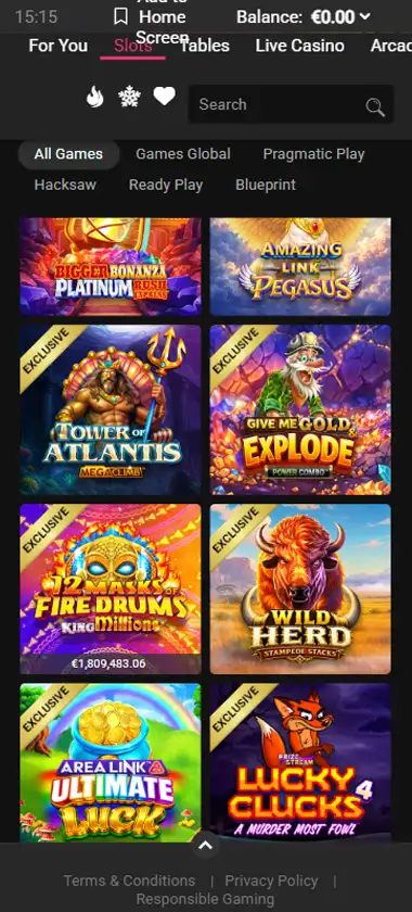 Spin Galaxy Casino mobile slots interface showing slot game selection with popular titles and filtering options - captured during platform testing Spin Galaxy Casino mobile slots interface showing slot game selection with popular titles and filtering options - captured during platform testing