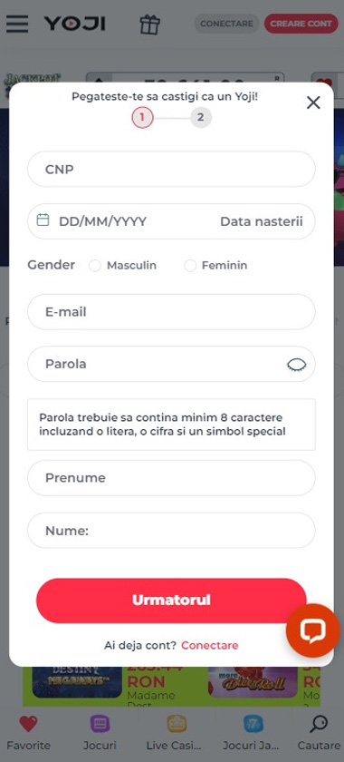 yoji-casino-proces-de-inregistrare-pasul-2