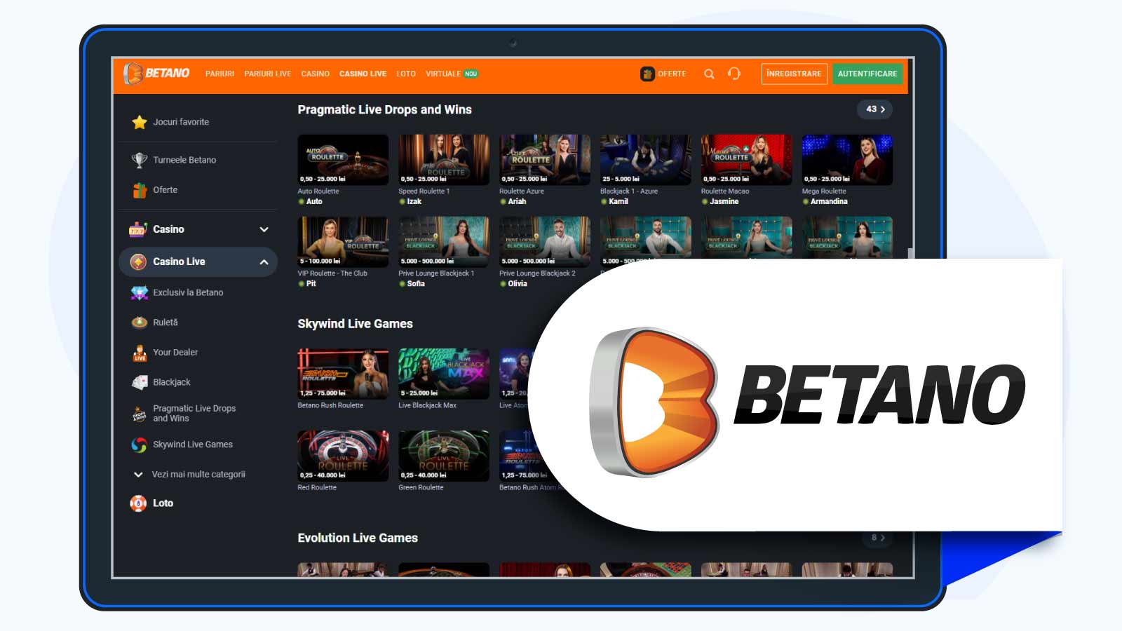 Betano – Cel mai bun live casino online pentru jocuri de le Evolution și Pragmatic Play