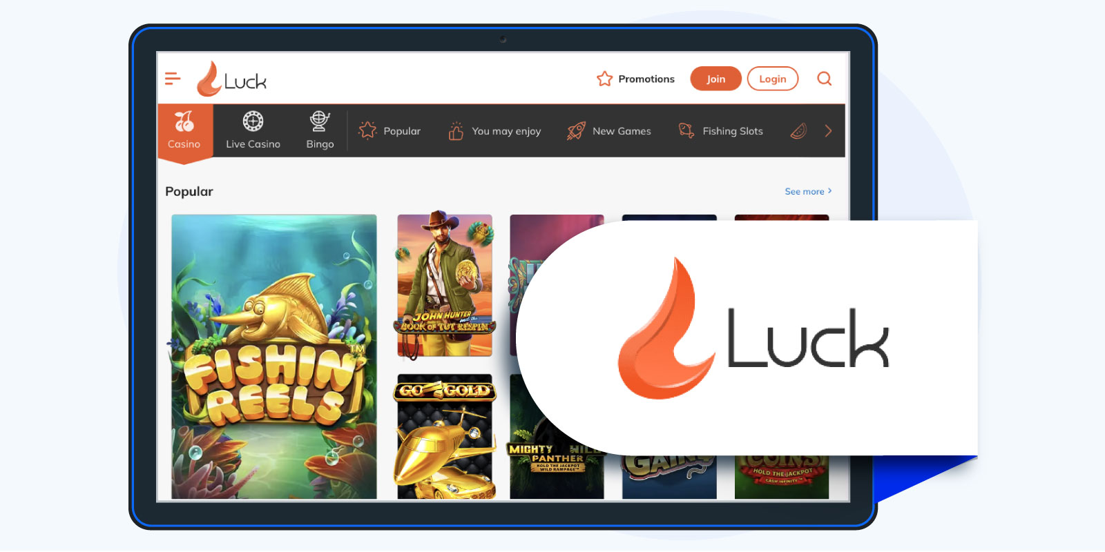 Luck.com - 100 free spins no deposit on card registration