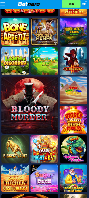 Betnero Casino mobile interface screenshot showing slots lobby with featured games, categories and navigation on smartphone screen – tested