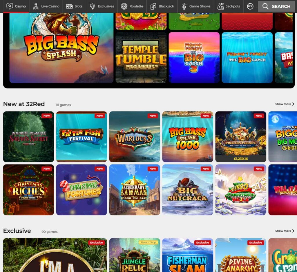 32Red Casino game selection screenshot showing slots, live casino, and table games – tested 32Red Casino game selection screenshot showing slots, live casino, and table games – tested