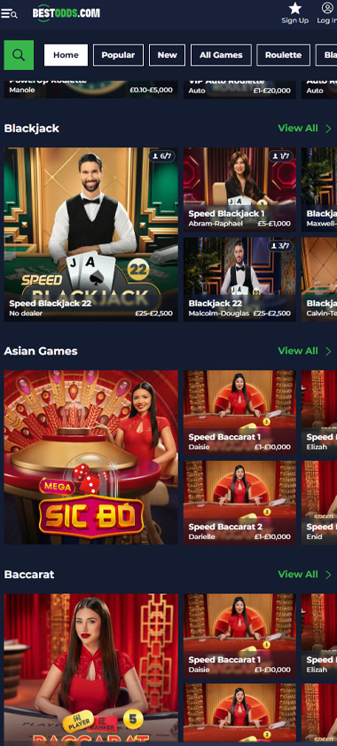Bestodds Casino mobile live casino screenshot showing live dealer games such as blackjack, roulette, and baccarat – tested