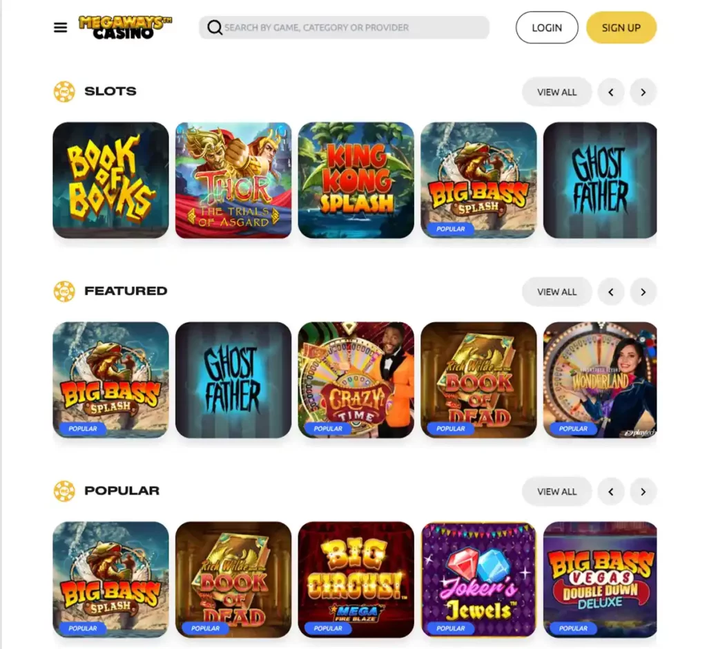 Mega Ways Casino desktop homepage screenshot showing casino lobby with featured games, promotions and top navigation - tested Mega Ways Casino desktop homepage screenshot showing casino lobby with featured games, promotions and top navigation - tested