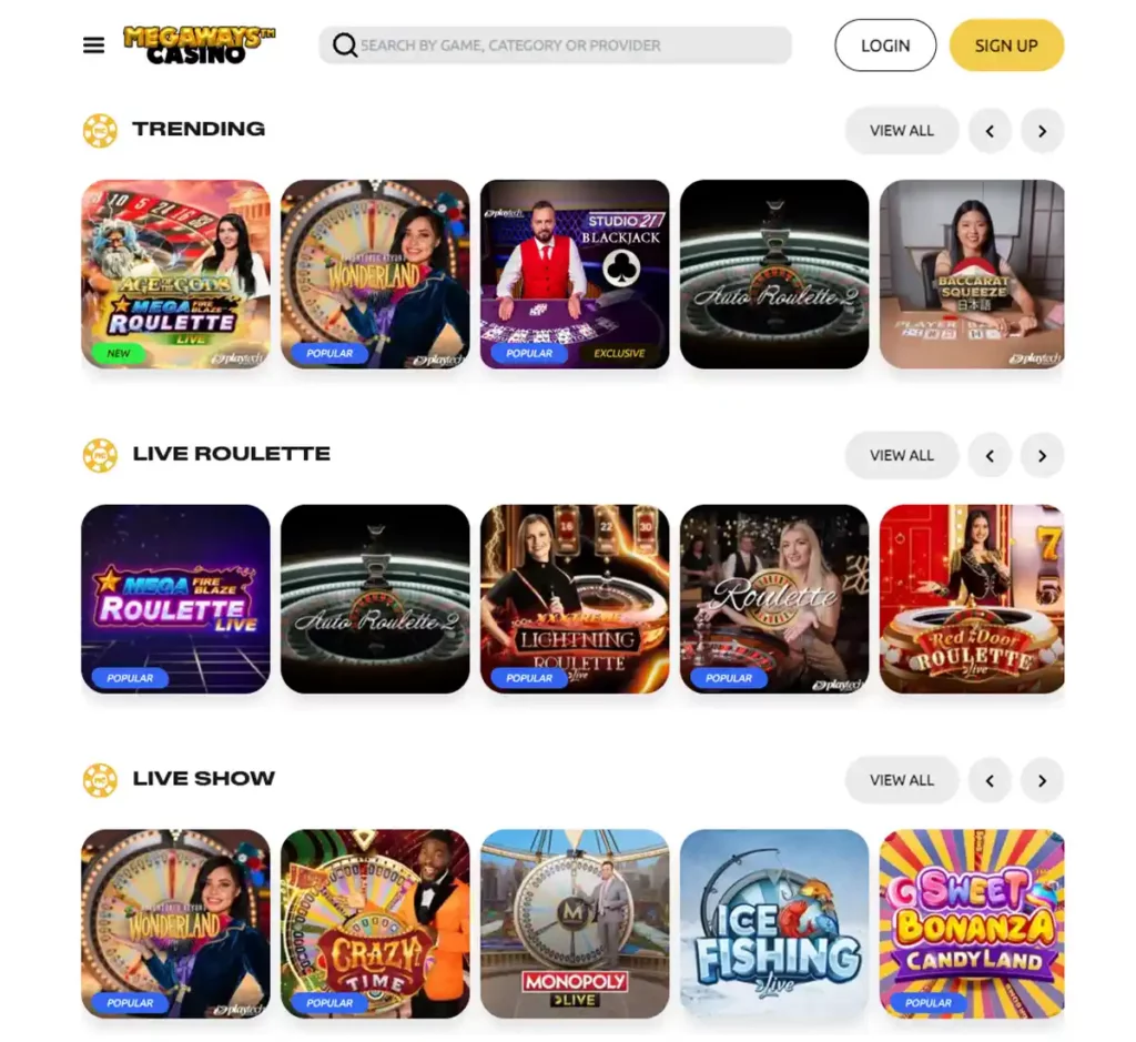 Mega Ways Casino desktop live casino screenshot displaying real-dealer tables including roulette, blackjack and baccarat with lobby navigation and betting interface - tested Mega Ways Casino desktop live casino screenshot displaying real-dealer tables including roulette, blackjack and baccarat with lobby navigation and betting interface - tested