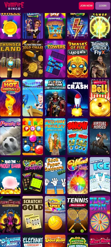 Vampire Bingo mobile casual games collection screenshot displaying various casual games, categories and touch-optimized navigation - tested