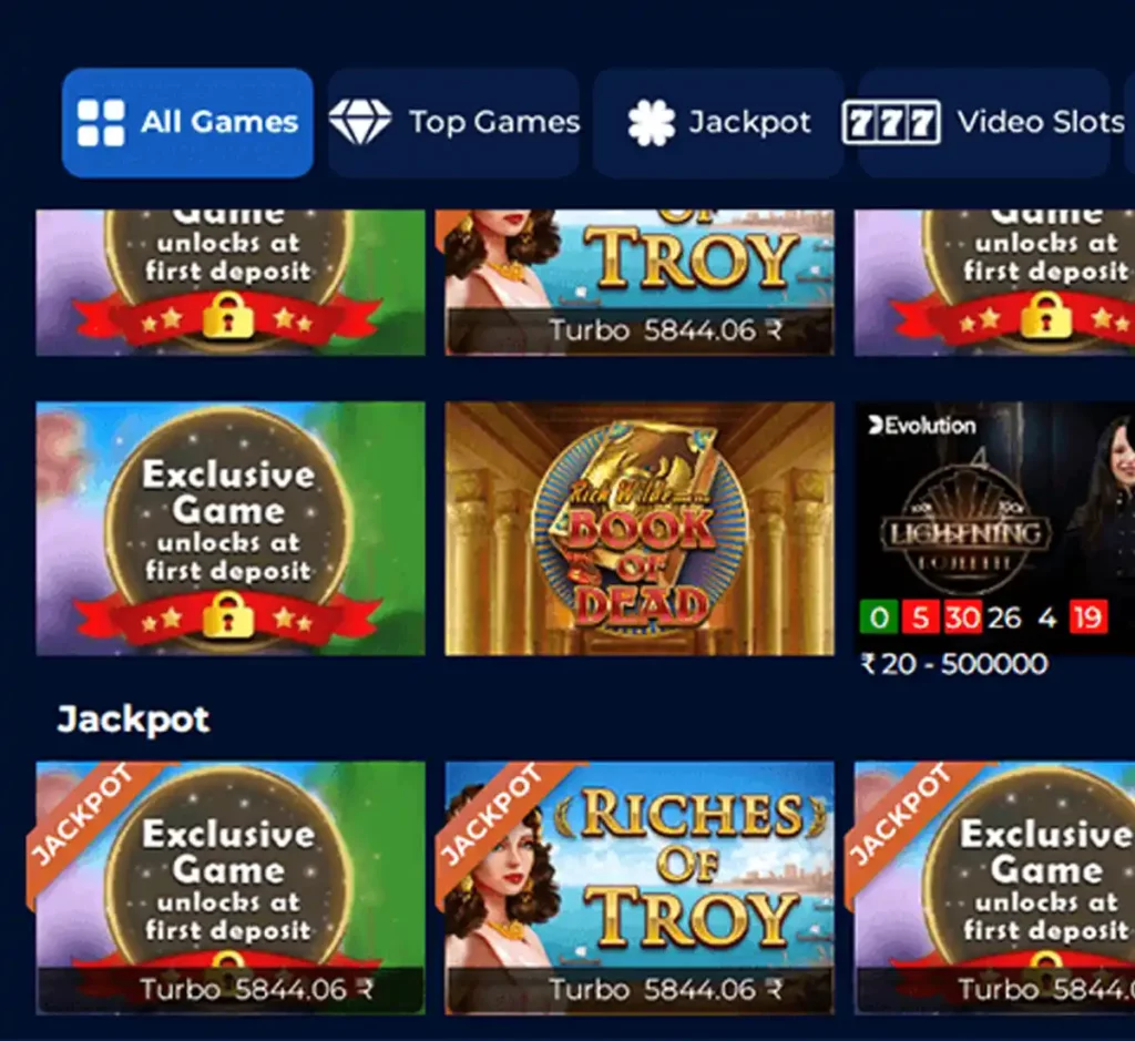 Winomania Casino desktop all games screenshot displaying full game library with categories, filters, and game thumbnails on widescreen interface - tested