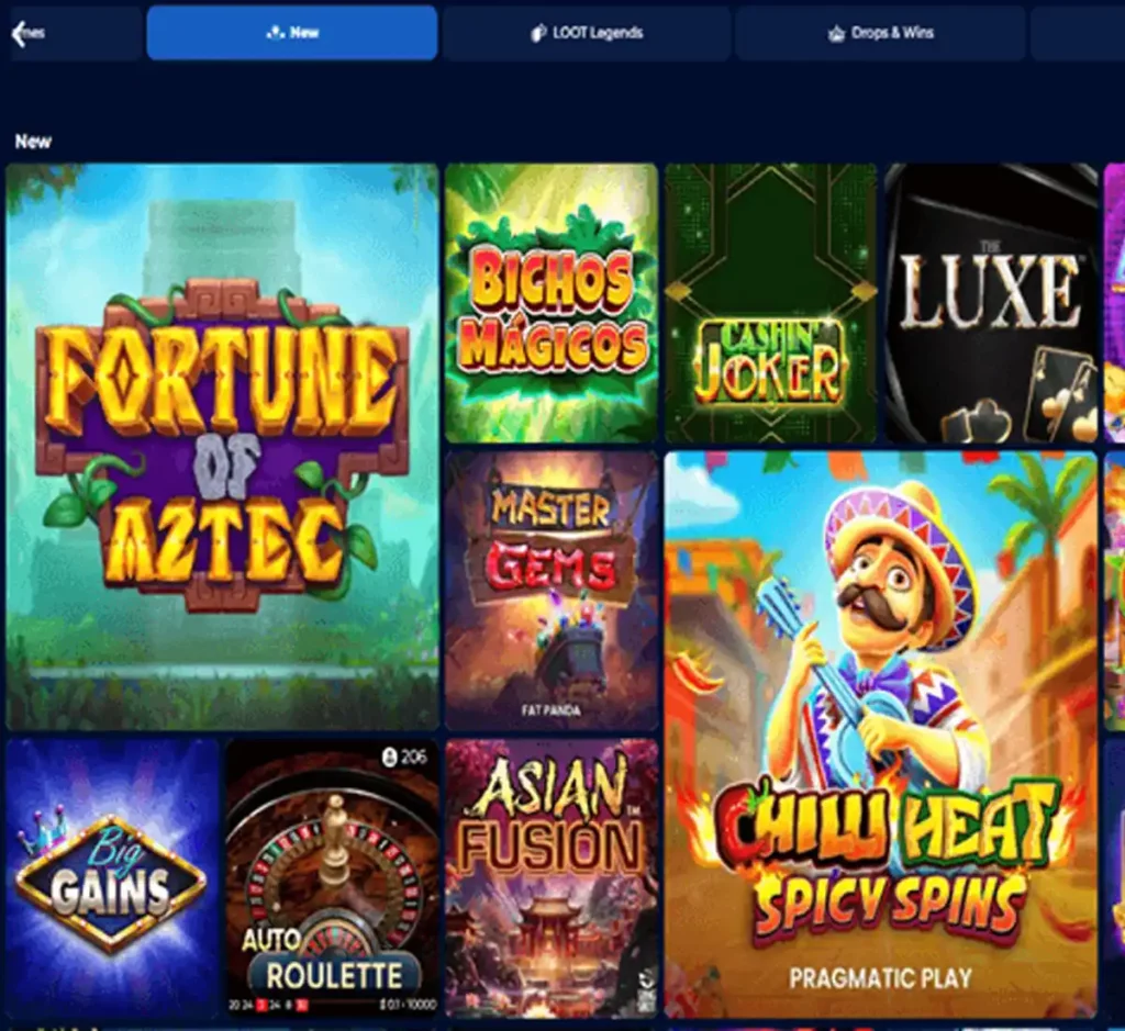 Winomania Casino desktop new games screenshot displaying recently added titles, featured releases, and game thumbnails on widescreen interface - tested