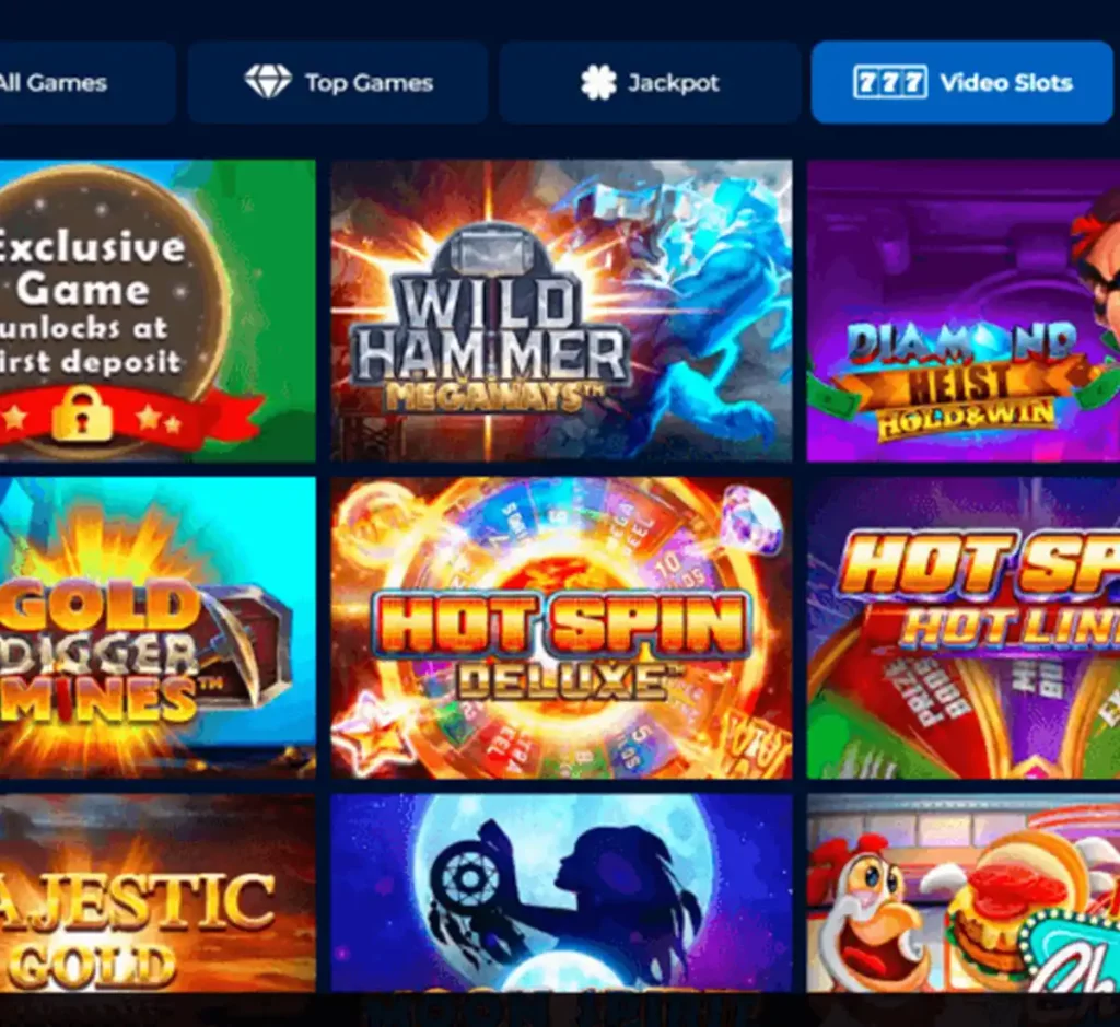 Winomania Casino desktop video slots screenshot displaying slot game library with featured titles, categories, and filtering options on widescreen interface - tested