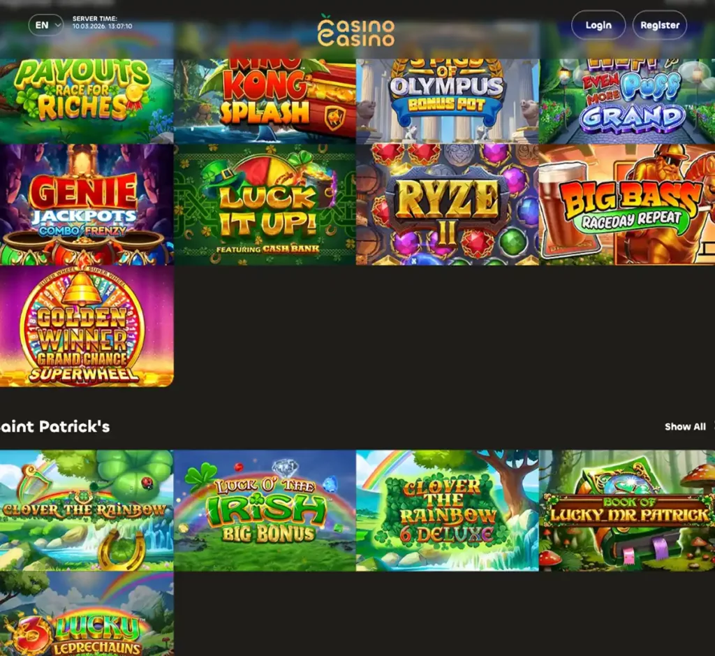 CasinoCasino desktop home page - captured during our review CasinoCasino desktop home page - captured during our review