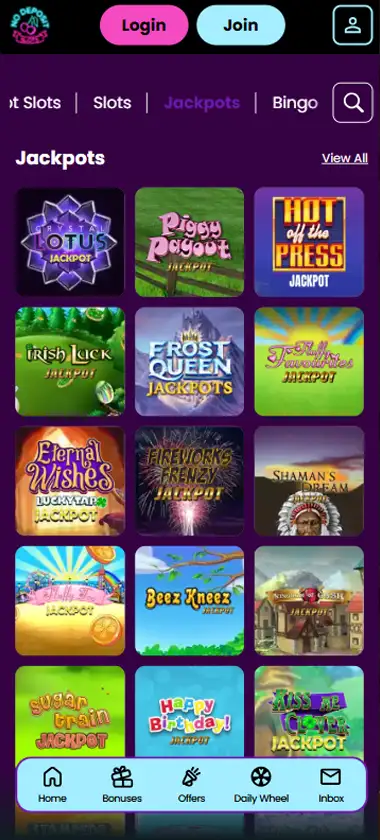 ND slots casino mobile jackpots games mobile interface screenshot displaying popular slots and game selection - verified